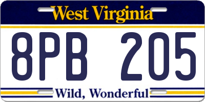 WV license plate 8PB205