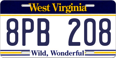 WV license plate 8PB208