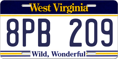 WV license plate 8PB209