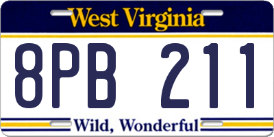 WV license plate 8PB211