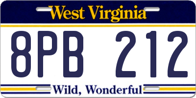 WV license plate 8PB212