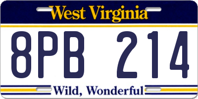 WV license plate 8PB214