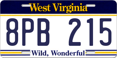 WV license plate 8PB215