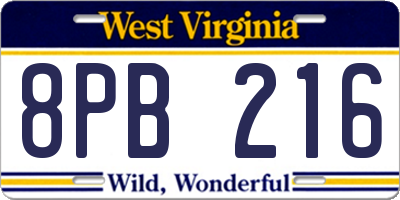 WV license plate 8PB216