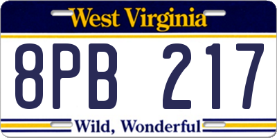 WV license plate 8PB217