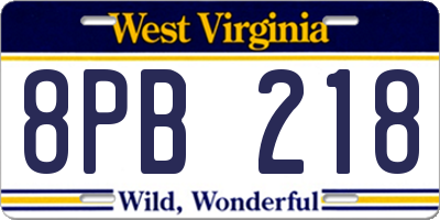WV license plate 8PB218