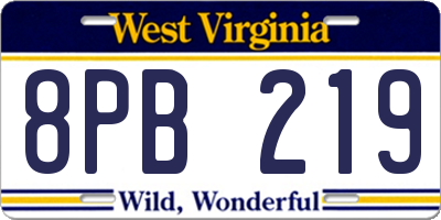 WV license plate 8PB219