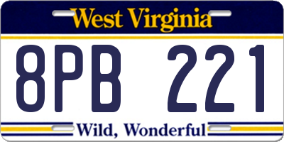 WV license plate 8PB221
