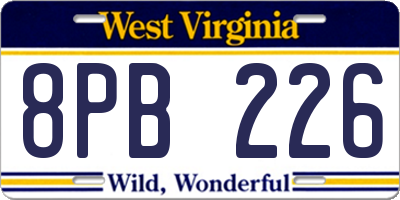 WV license plate 8PB226