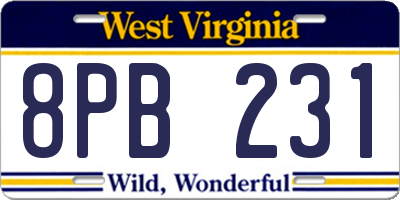 WV license plate 8PB231