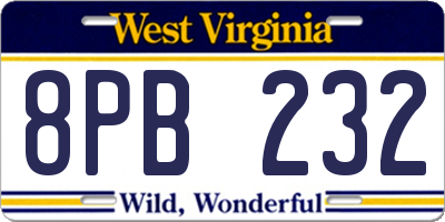 WV license plate 8PB232