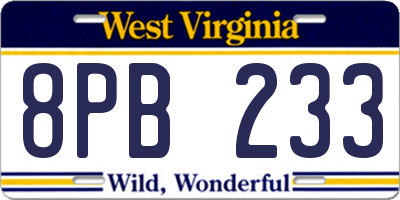 WV license plate 8PB233