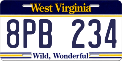 WV license plate 8PB234