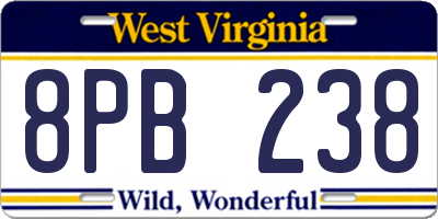 WV license plate 8PB238