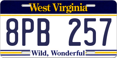 WV license plate 8PB257