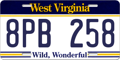 WV license plate 8PB258