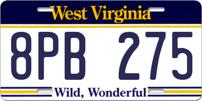 WV license plate 8PB275