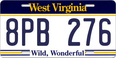 WV license plate 8PB276