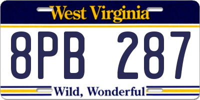 WV license plate 8PB287