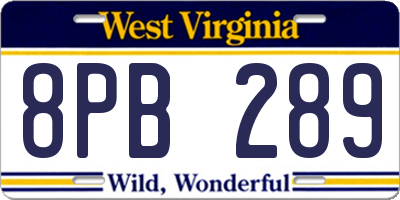 WV license plate 8PB289