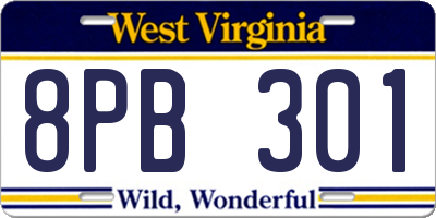 WV license plate 8PB301