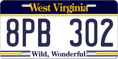 WV license plate 8PB302
