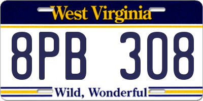 WV license plate 8PB308