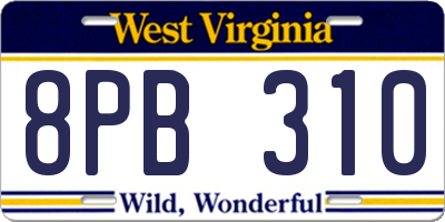 WV license plate 8PB310