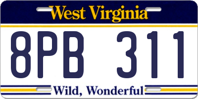WV license plate 8PB311