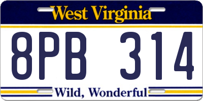 WV license plate 8PB314