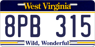 WV license plate 8PB315