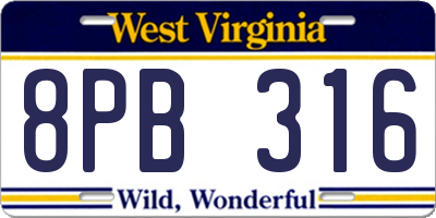 WV license plate 8PB316