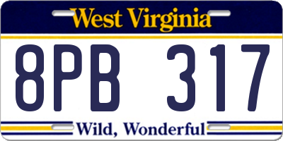 WV license plate 8PB317