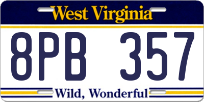 WV license plate 8PB357