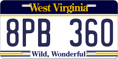 WV license plate 8PB360