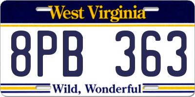 WV license plate 8PB363