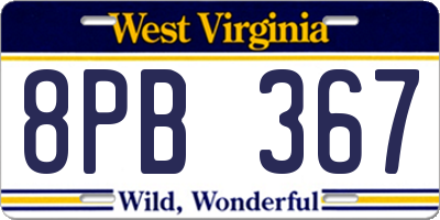 WV license plate 8PB367