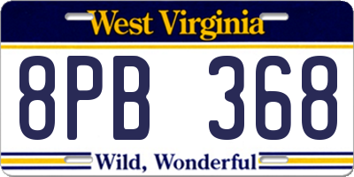 WV license plate 8PB368