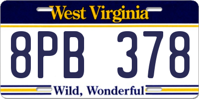 WV license plate 8PB378