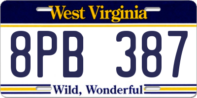 WV license plate 8PB387