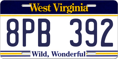 WV license plate 8PB392