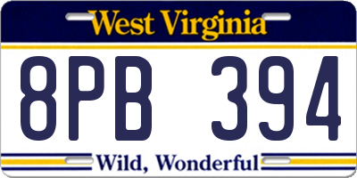 WV license plate 8PB394