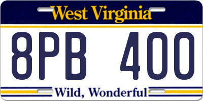 WV license plate 8PB400