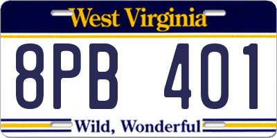 WV license plate 8PB401