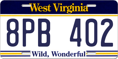 WV license plate 8PB402