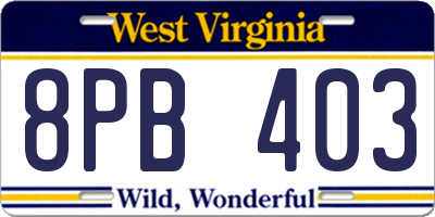 WV license plate 8PB403