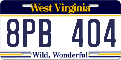 WV license plate 8PB404