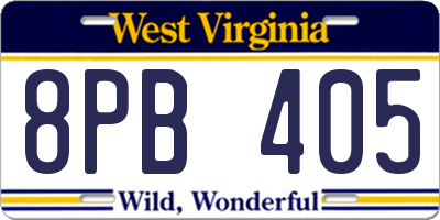 WV license plate 8PB405