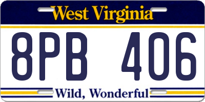 WV license plate 8PB406