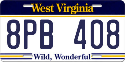 WV license plate 8PB408